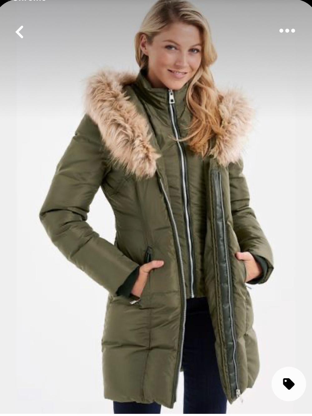 Point Zero Olive Green Puffer Coat with Faux Fur Trim